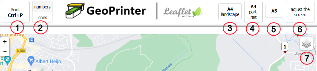 Geoprinter uitleg kaart map knoppen