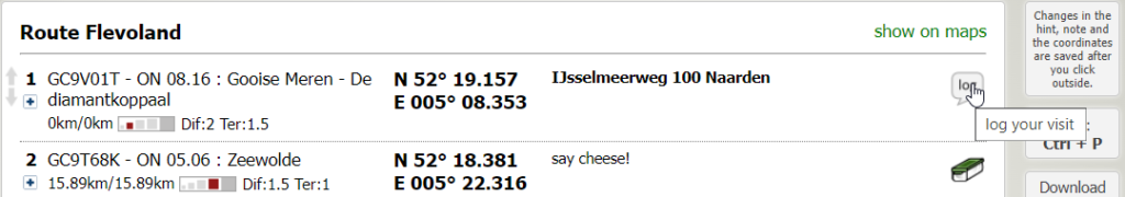 Loggen vanuit de Geoprinter lijst