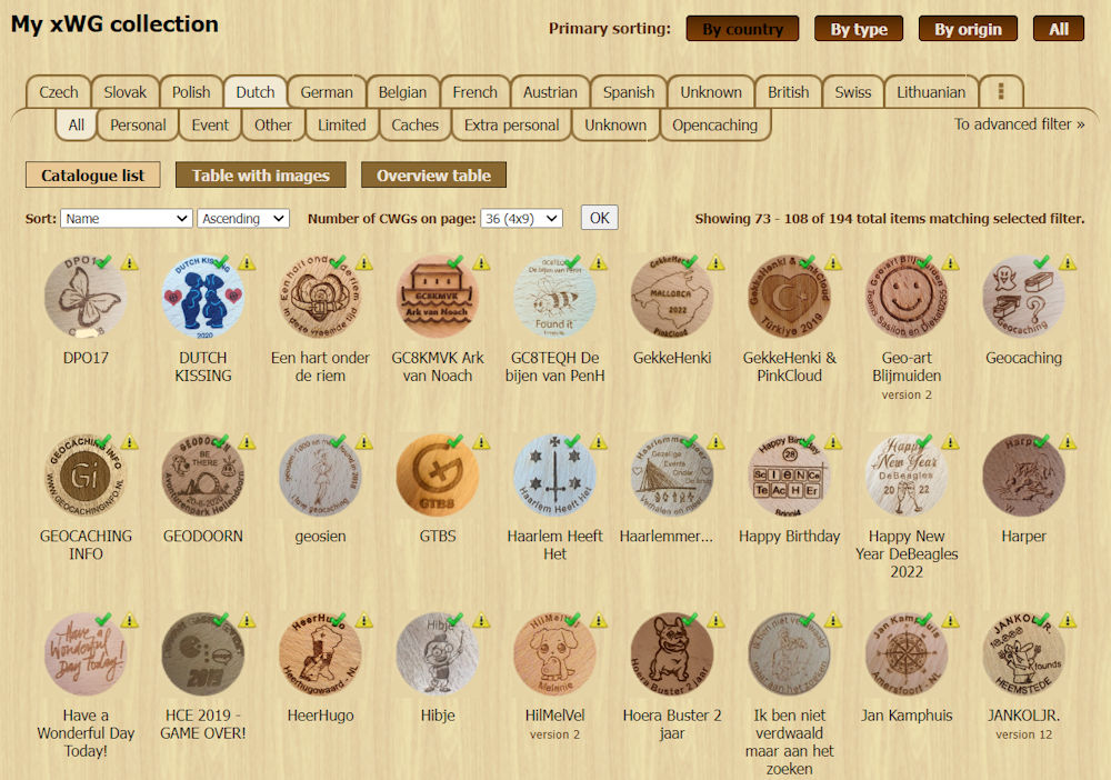 Database CWG wooden geocoins