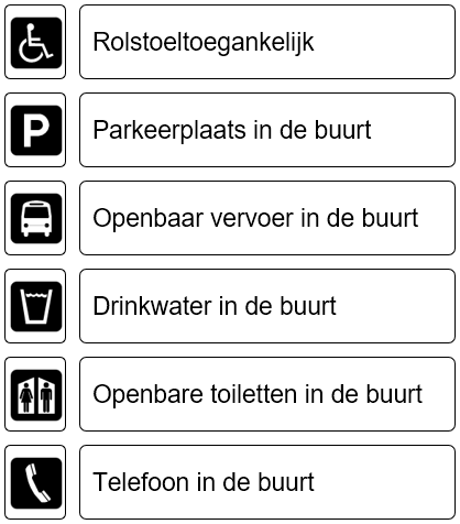 Attributen eigenschappen geocaching faciliteiten
Rolstoel toegankelijk