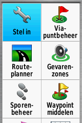 Hoofdmenu Garmin Stel in