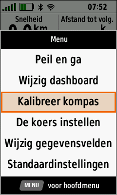 Garmin menu kompas