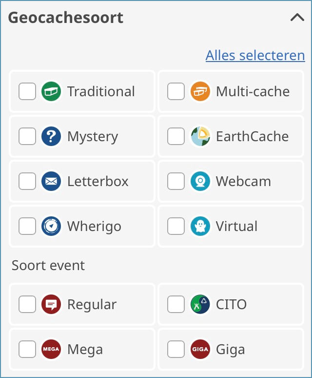 Geocaching zoekfilters cachesoort filter op geocaching.com
