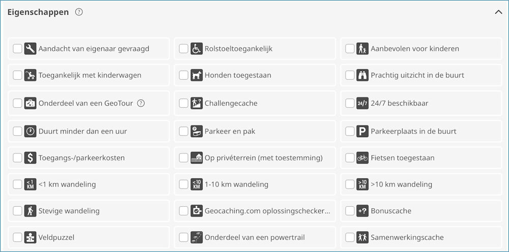 Geocaching zoekfilters Eigenschappen filter op geocaching.com