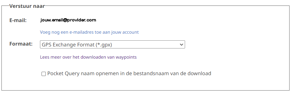 Versturen pocket query
