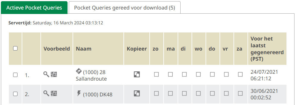 Actieve Pocket Queries
Scrol