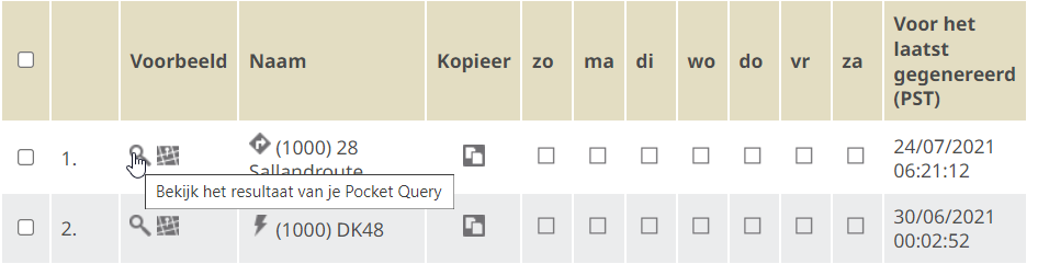 Resultaat Pocket Query