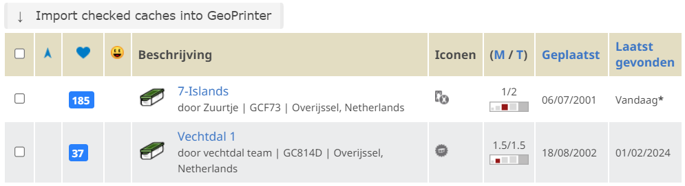 Imorteren Geoprinter Pocket Query