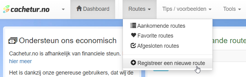 Registreer nieuwe route