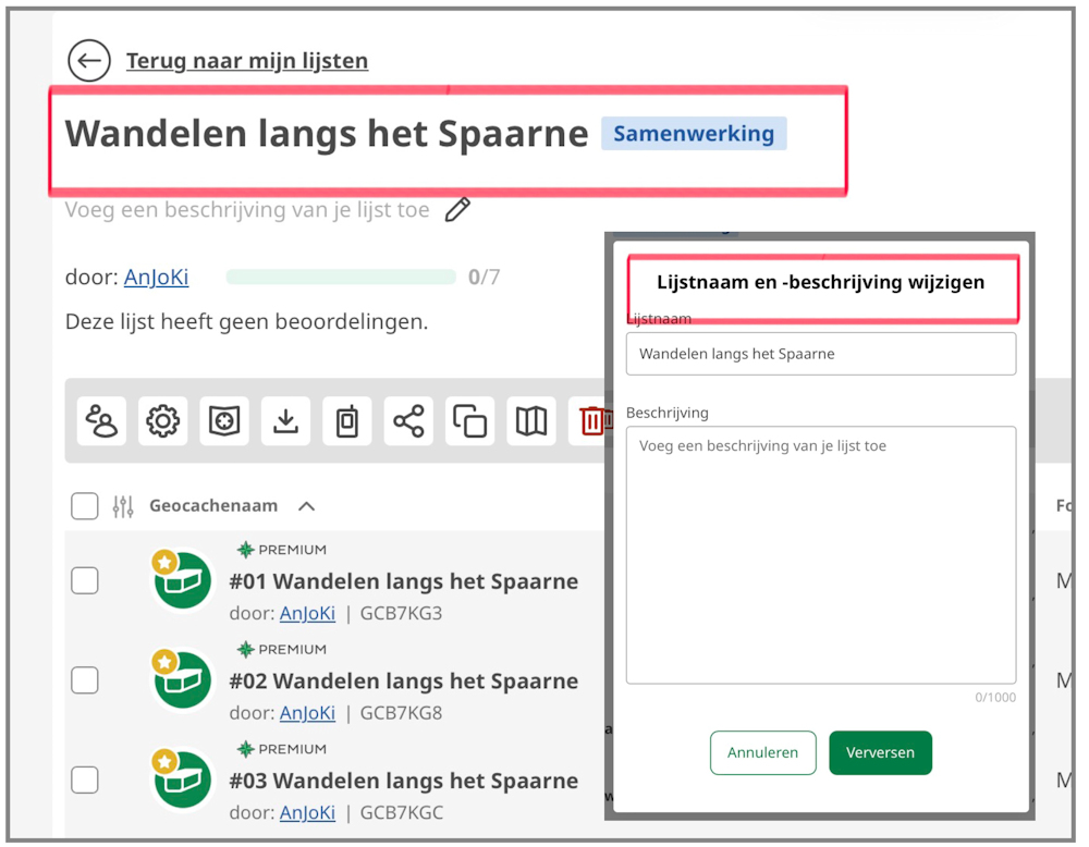 Wijziging in samenwerkingslijsten