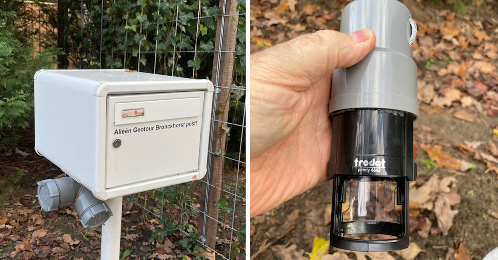 Grote stempel tijdens de GeoTour in een Letterbox cache
