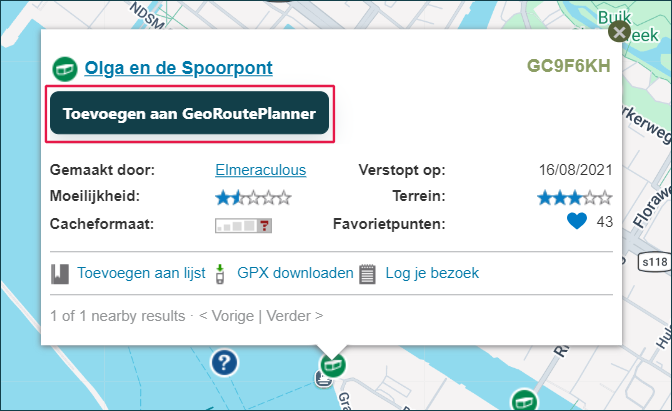 Cache toevoegen vanaf kaart / map